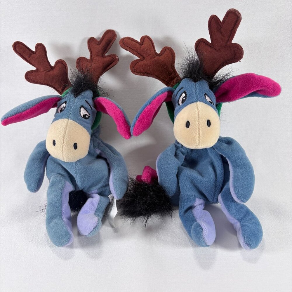 Disney Winnie The Pooh Eeyore‎ Christmas Reindeer Soft Plush Toy 9" Set of 2